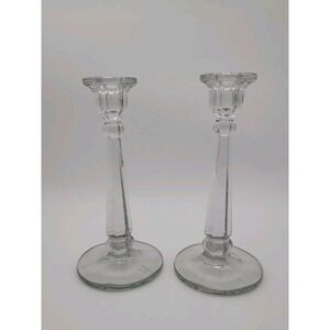 Antique‎ Heisey Windsor Etched Colonial Glass Candlesticks 10 Inch Diamond H